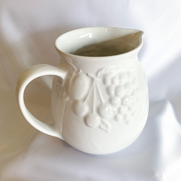 Elegant, Bright White, Embossed Ceramic Water Pitcher - Picture 1 of 5